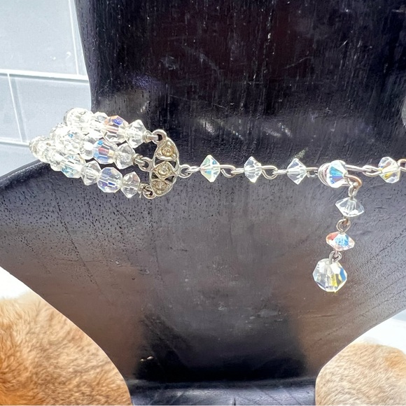 Vintage 1950’s Aurora Borealis Beaded Necklace Crystal Glass Faceted Tri-Strand - Picture 9 of 10